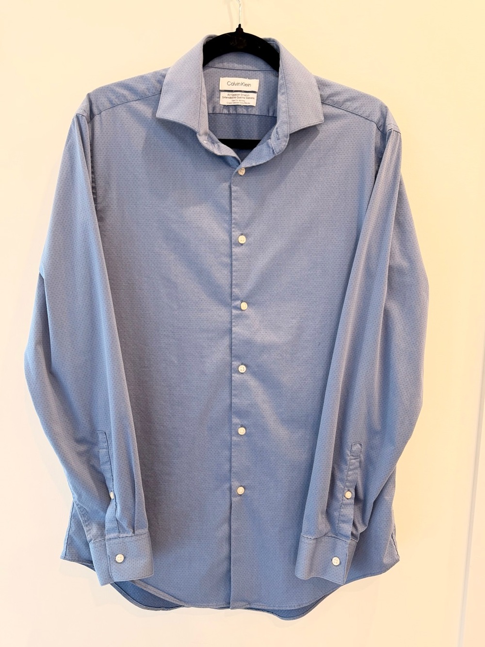 Calvin Klein All-Season Stretch Dress Shirt Slim Fit Blue Patterned M 15.5 32/33